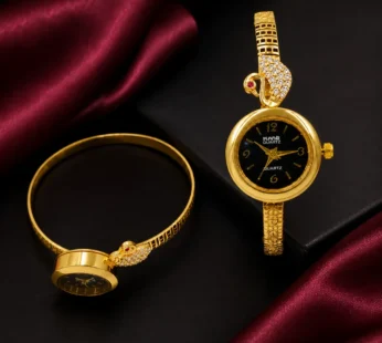 Elegant Gold-Tone Peacock Cuff Bangle Watch for Women – Luxury Analog Wrist Watch with Black Dial