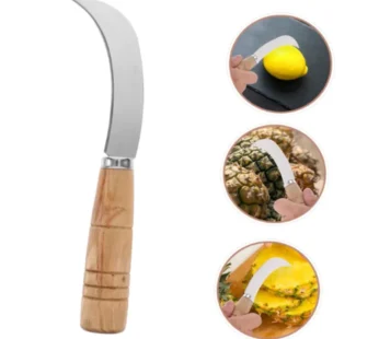 Stainless Steel Curved Vegetable & Fruit Knife – Sharp Cutting Blade with Comfortable Wooden Handle for Kitchen Use