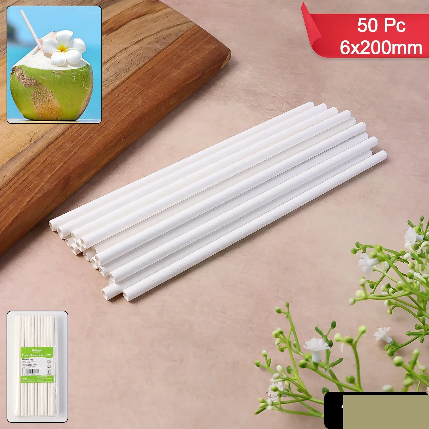 Paper Straws – Sog-Resistant & Eco-Friendly 6mm x 200mm, 50 pcs - Detailed Feature View 1