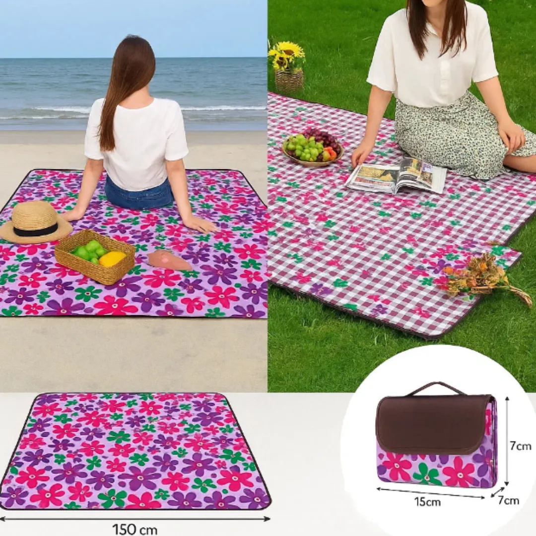 Large Picnic Mat (135×150cm) – Waterproof, Foldable Outdoor Blanket for Picnic, Beach, Camping & Travel (Random Print - Pack of 1) - Detailed Feature View 1