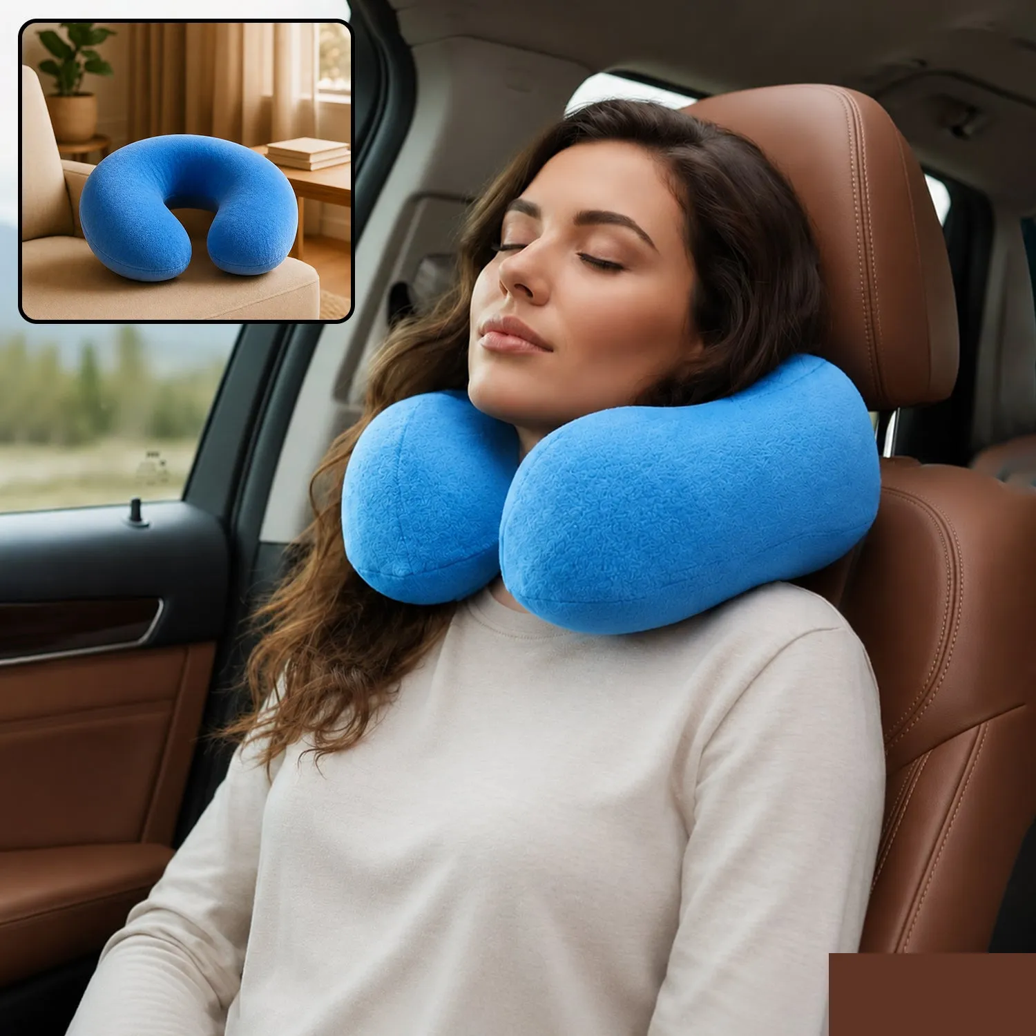 Premium U Shaped Soft Neck Pillow Blue Travel Pillow Head Neck Support (1 Pc) - Buy Online at Alikart