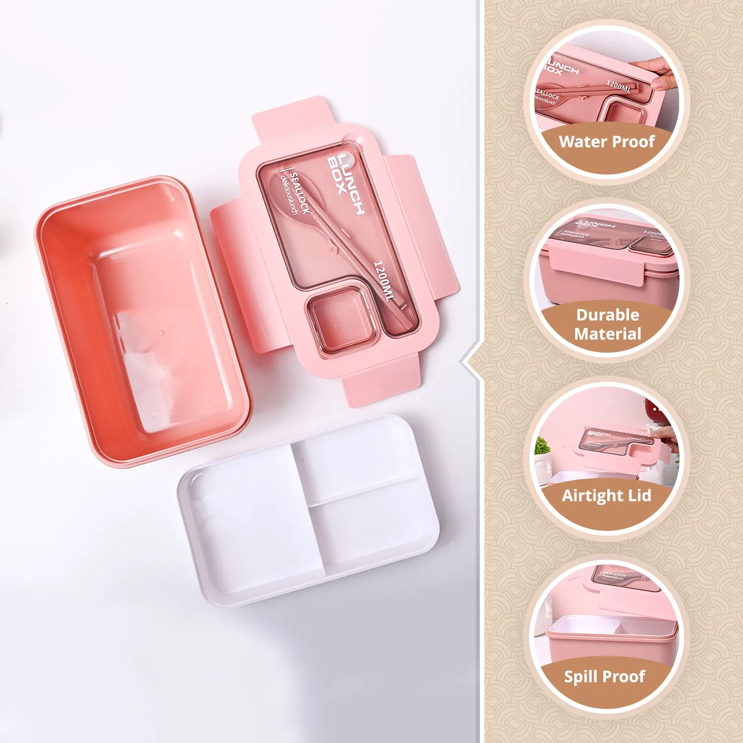 Pink Lunch Box Set (1200ml + 40ml) - Detailed Feature View 1