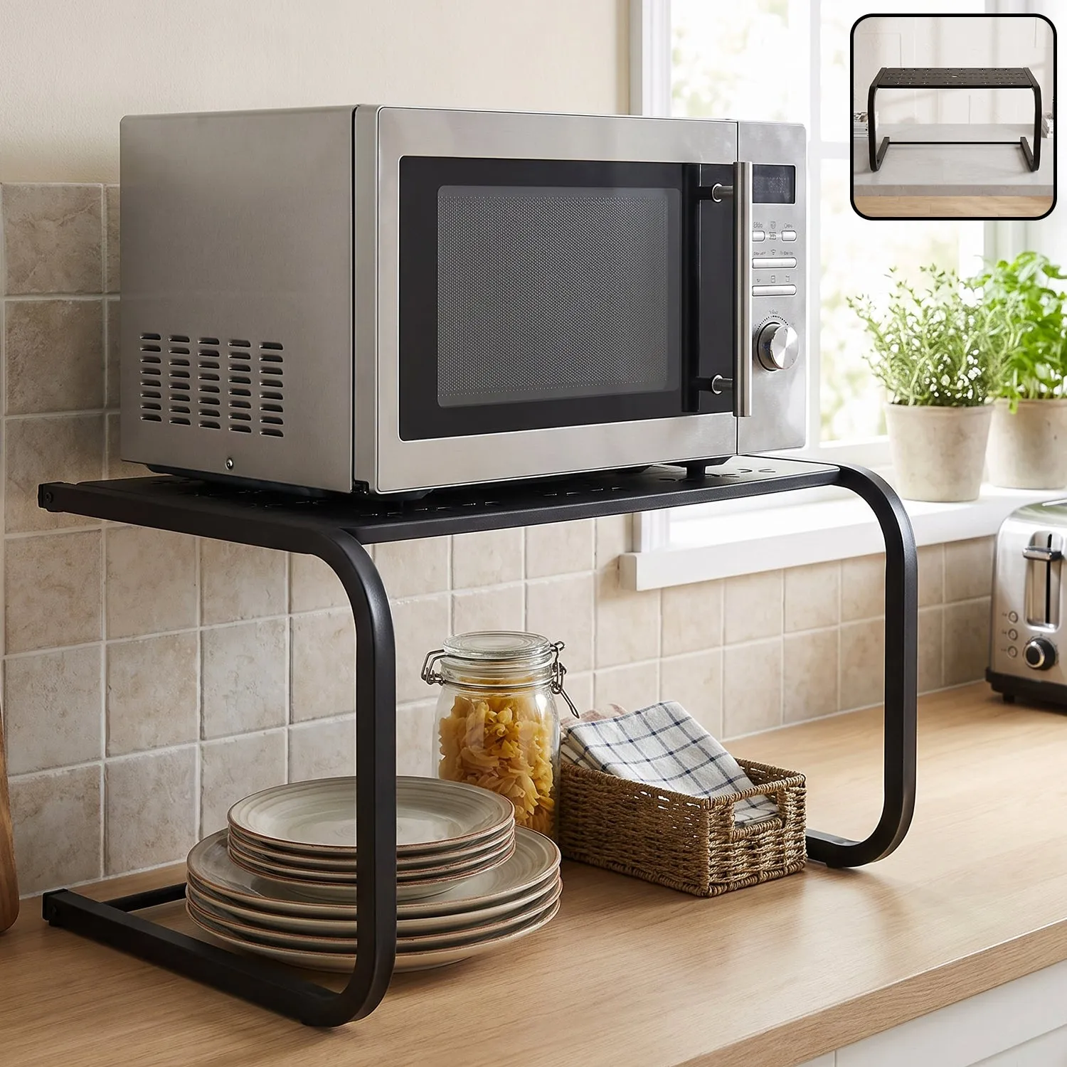 Premium Metal Kitchen Microwave Oven Storage Rack Stand Countertop Organiser (1 Pc) - Buy Online at Alikart