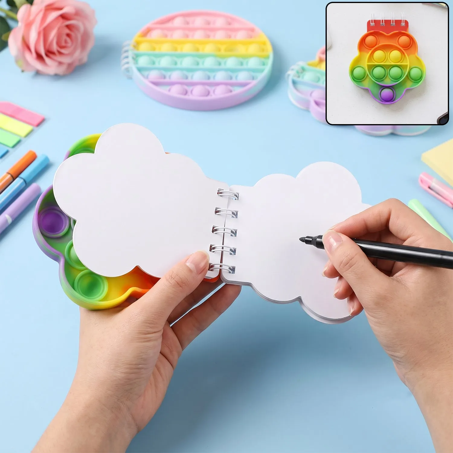 Premium Rainbow Push Bubble Pop It Diary Fidget Notebook for Kids Silicone (1 Pc) - Buy Online at Alikart