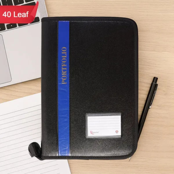 A4 Portfolio File with Zipper – 40 Leaf Document Organizer
