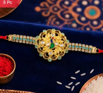 Premium Floral Kundan Rakhi Design for Raksha Bandhan Celebration (5pcs)