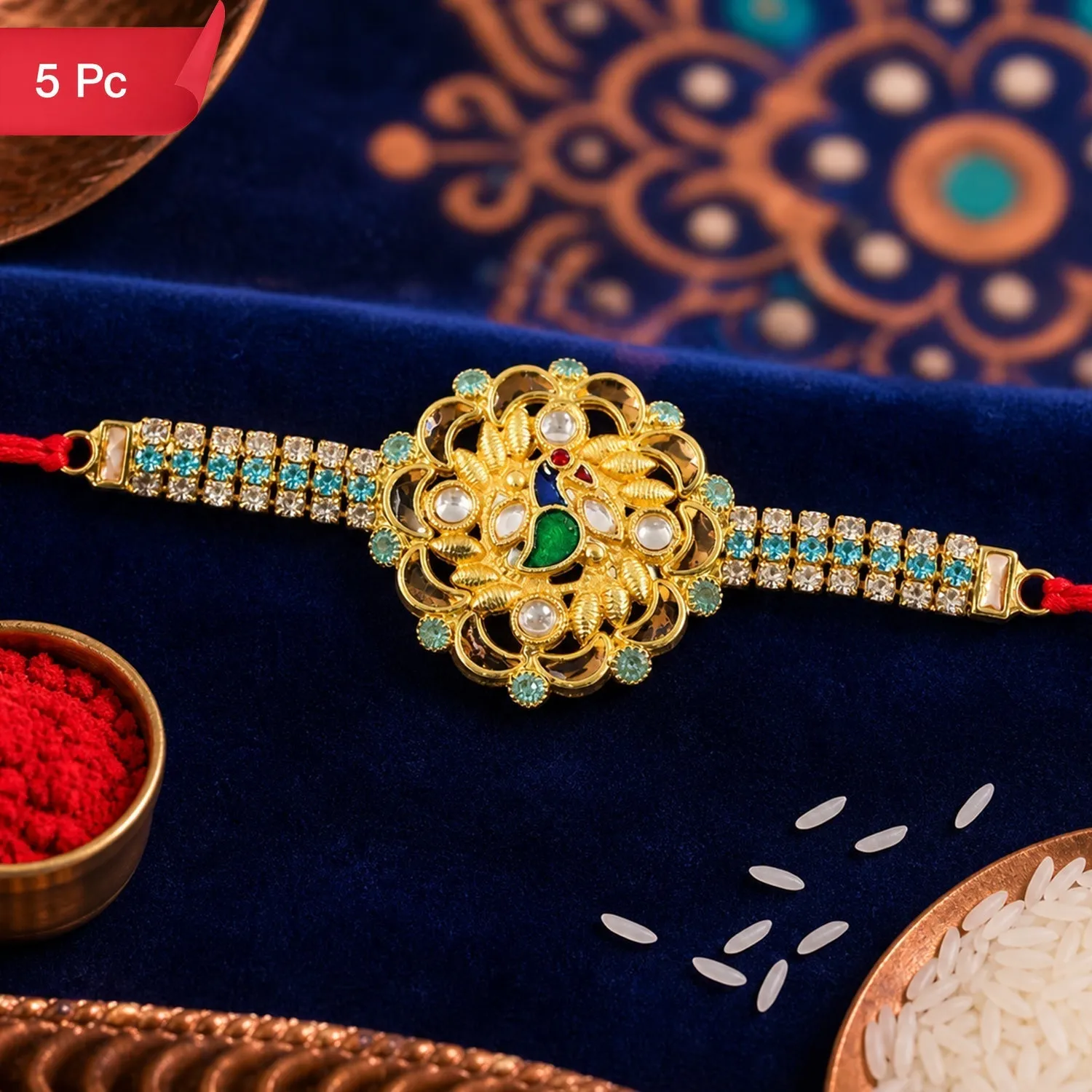 Premium Premium Floral Kundan Rakhi Design for Raksha Bandhan Celebration (5pcs) - Buy Online at Alikart