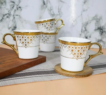 Premium Golden Rajasthani Mandana Design Ceramic Coffee & Tea Cup Set of 4, 160 ML