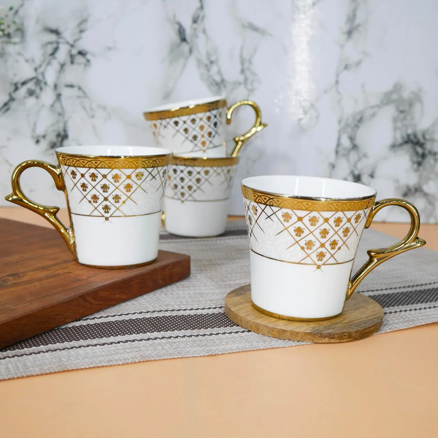 Premium Premium Golden Rajasthani Mandana Design Ceramic Coffee & Tea Cup Set of 4, 160 ML - Buy Online at Alikart