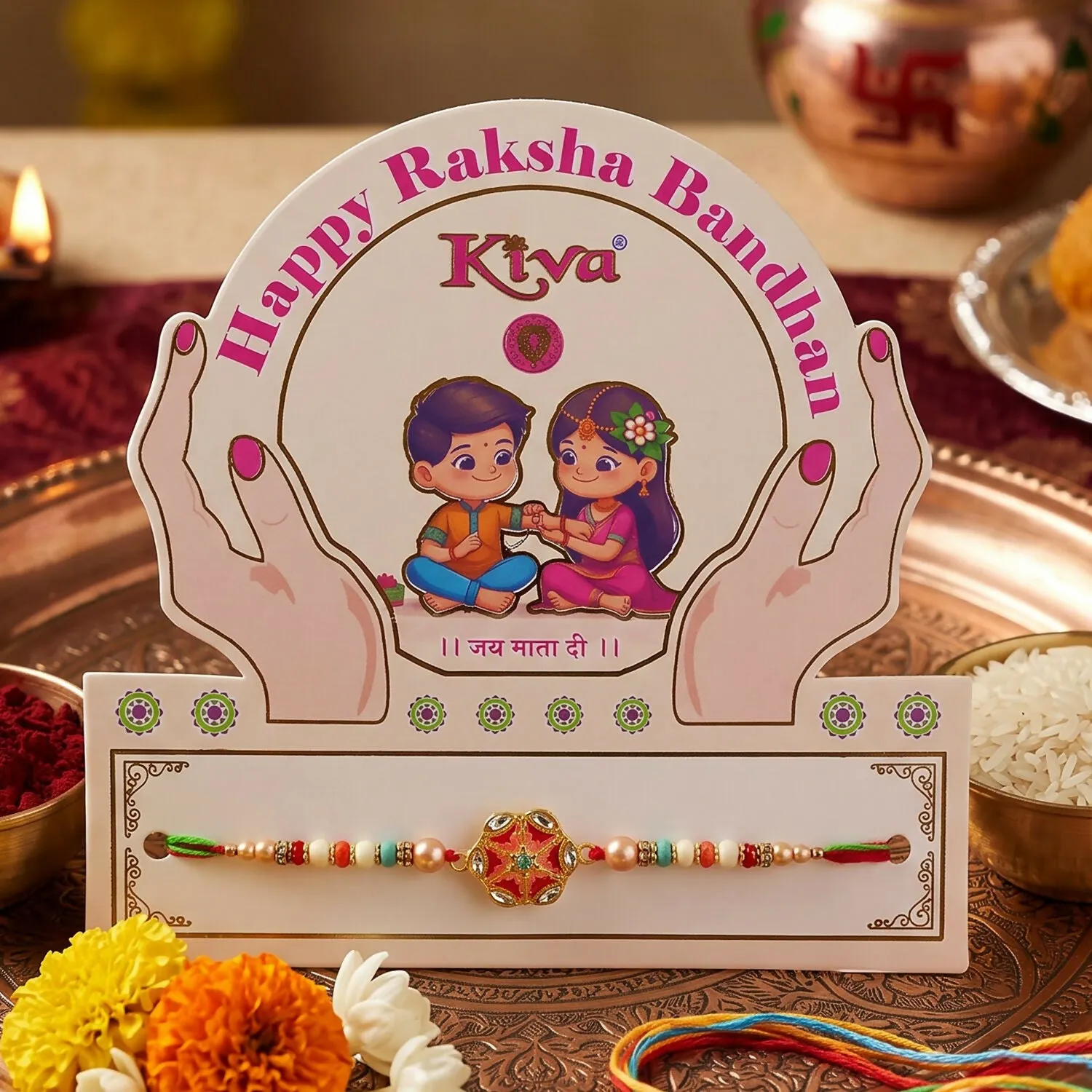 Premium Premium Rakhi For Brother With Artistic Centerpiece And Designer Greeting Card - Buy Online at Alikart