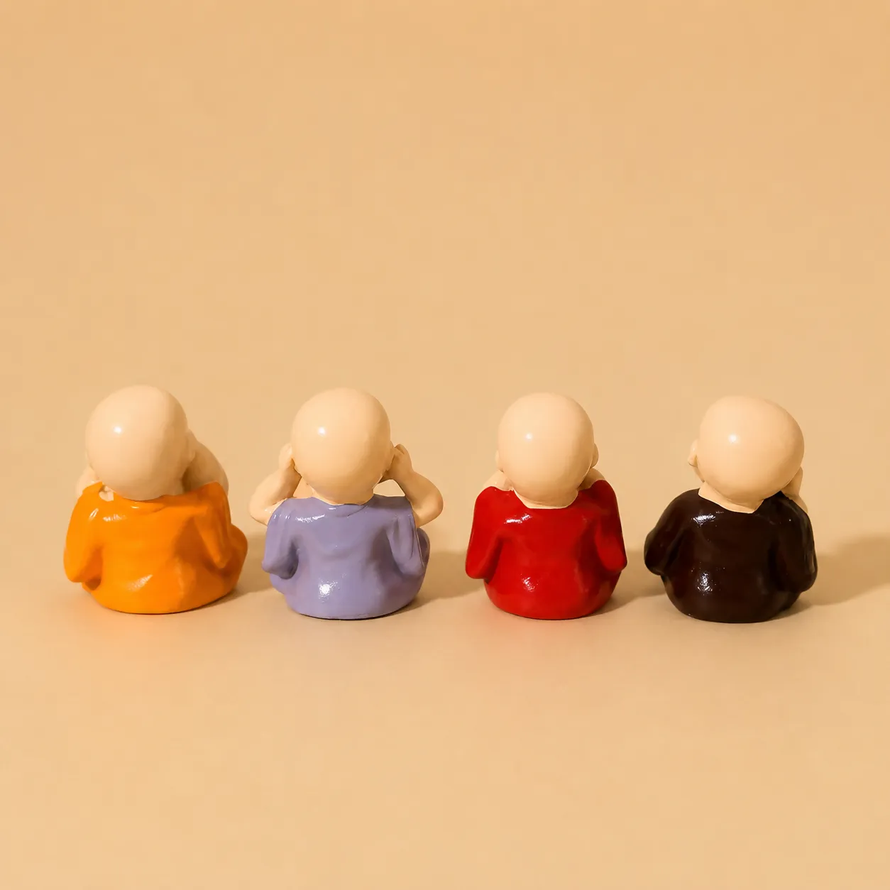 Set of 4 Cute Mini Monk Showpieces for Home Decor, Car Dashboard & Desk - Detailed Feature View 3
