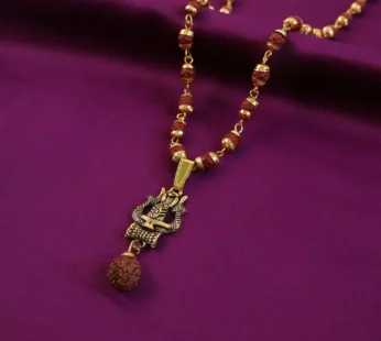 Gold Pendant Rudraksha Mala – Spiritual Trishul Shivling Necklace