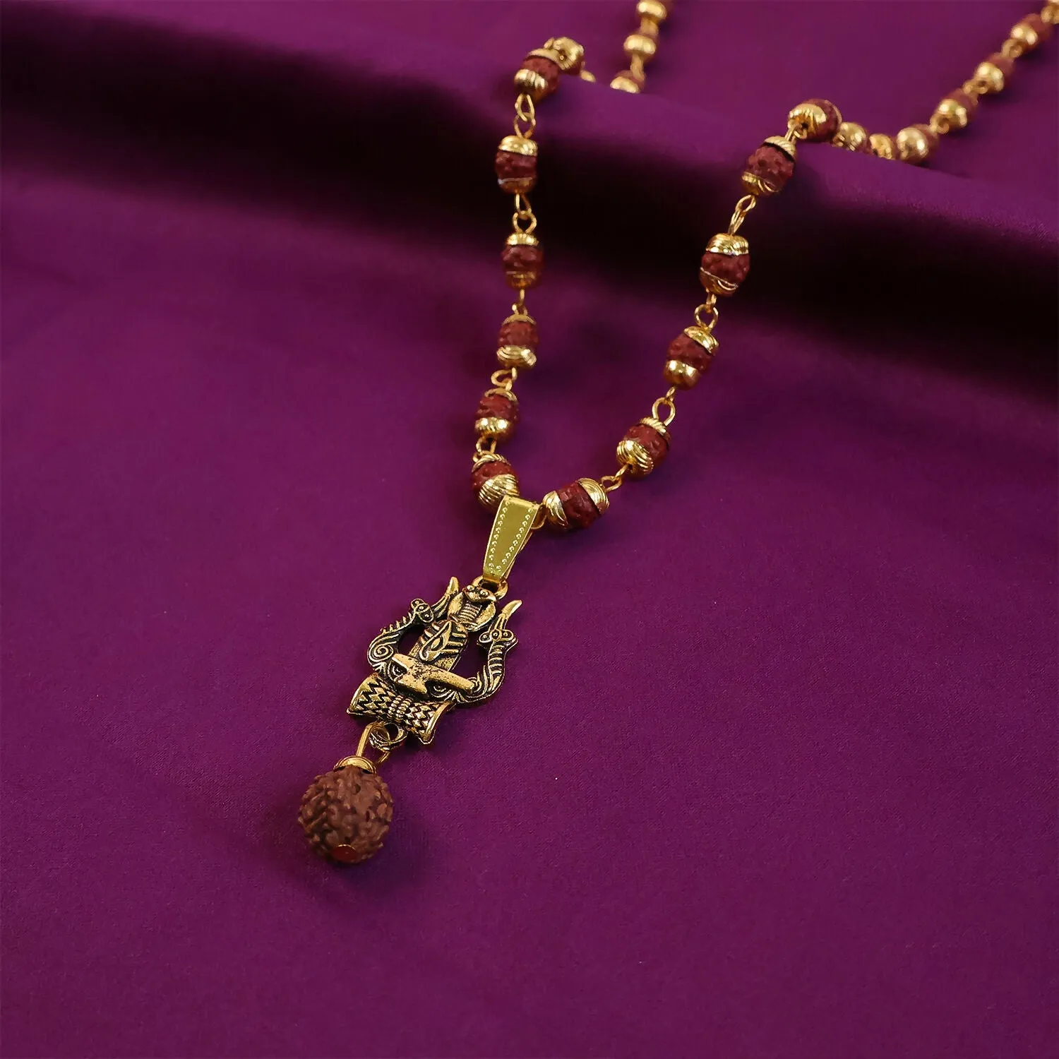 Premium Gold Pendant Rudraksha Mala – Spiritual Trishul Shivling Necklace - Buy Online at Alikart