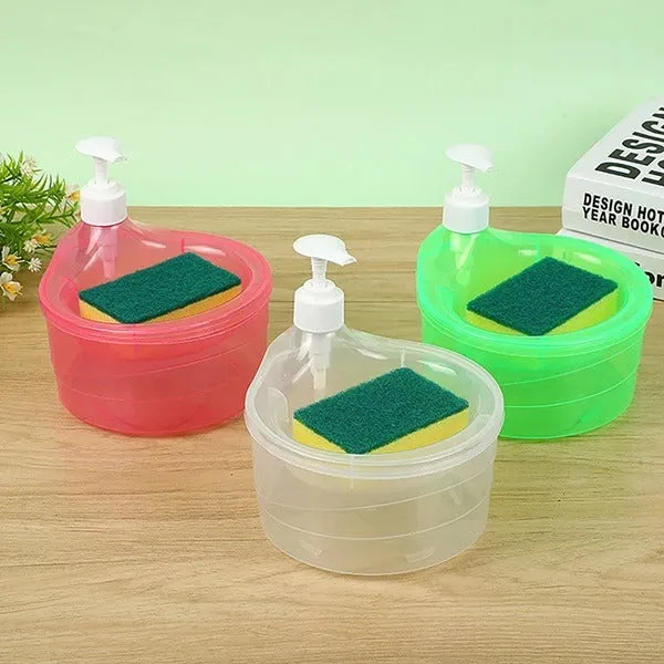 2-in-1 Dish Soap Dispenser with Sponge Holder – Kitchen Soap Pump Dispenser for Dishwashing Liquid with Free Sponge (Random color-Pack of 1)