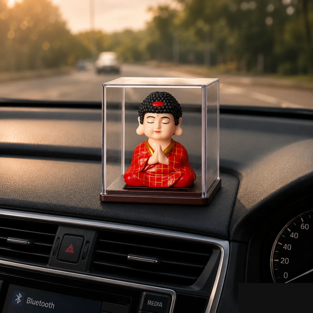 Premium Solar Bobble Head Buddha Idol in Display Case for Car Dashboard & Home Decor (Color may vary 1 PC) - Buy Online at Alikart