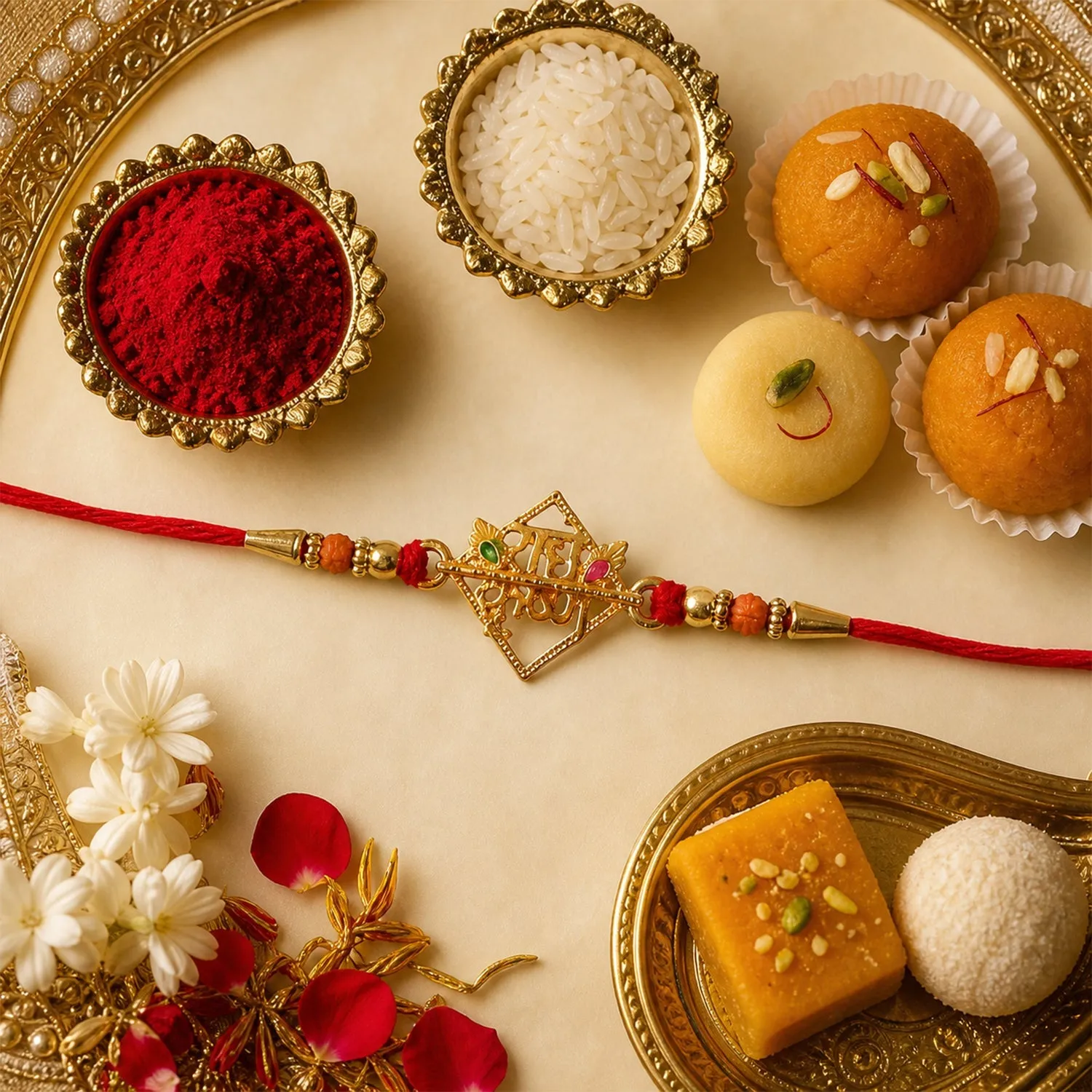 Radhe Krishna Designer Rakhi – Red Thread for Raksha Bandhan - Detailed Feature View 2