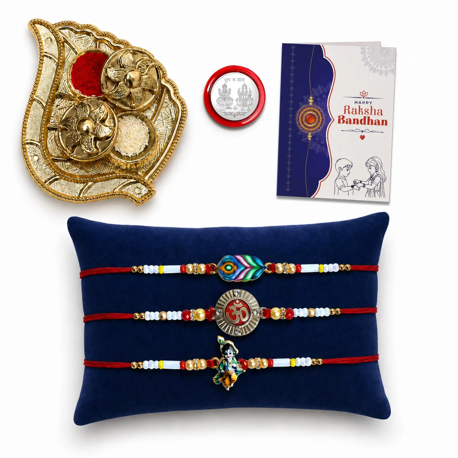 Premium Rainbow color Rakhi for Brother with Pooja Thali, Roli Tikka & Card, Pack of 7 - Buy Online at Alikart