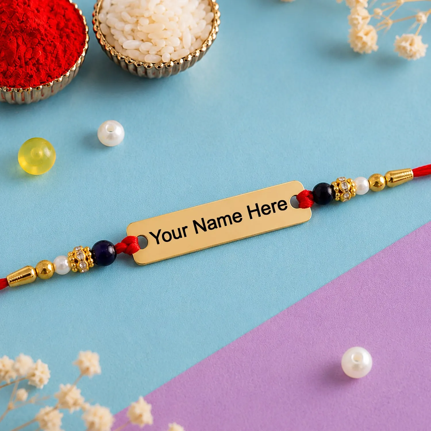 Premium Customized Name Rakhi – Personalised Golden Finish Plate for Brother - Buy Online at Alikart