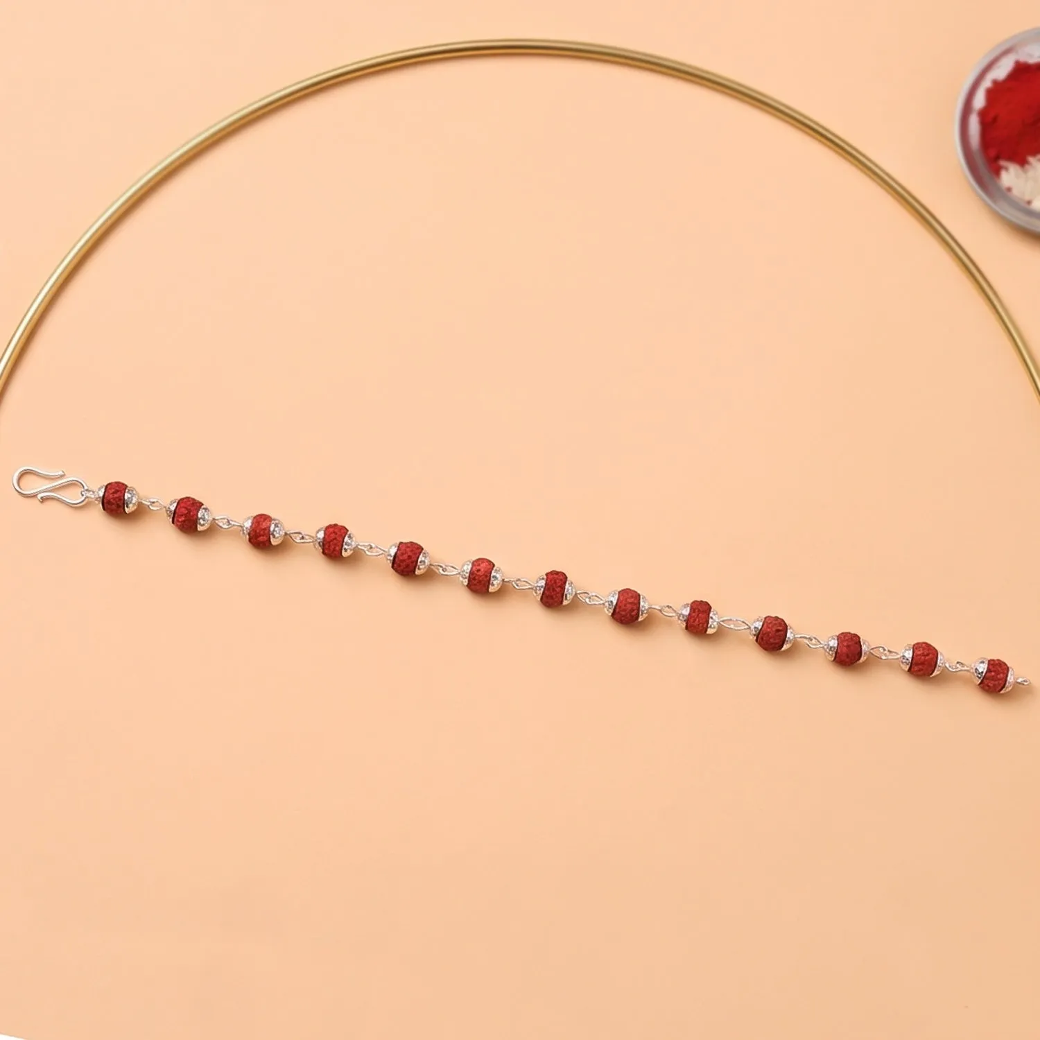 Premium Rudraksha Bead Bracelet Rakhi – Silver Plated Caps for Brother - Buy Online at Alikart