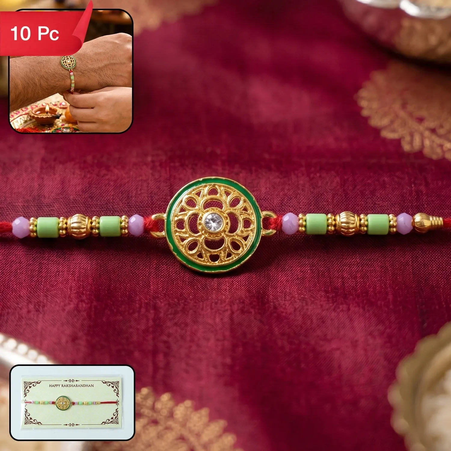 Premium Rakhi Beautiful Designer Golden Floral Wheel for Raksha Bandhan (10pcs) - Buy Online at Alikart