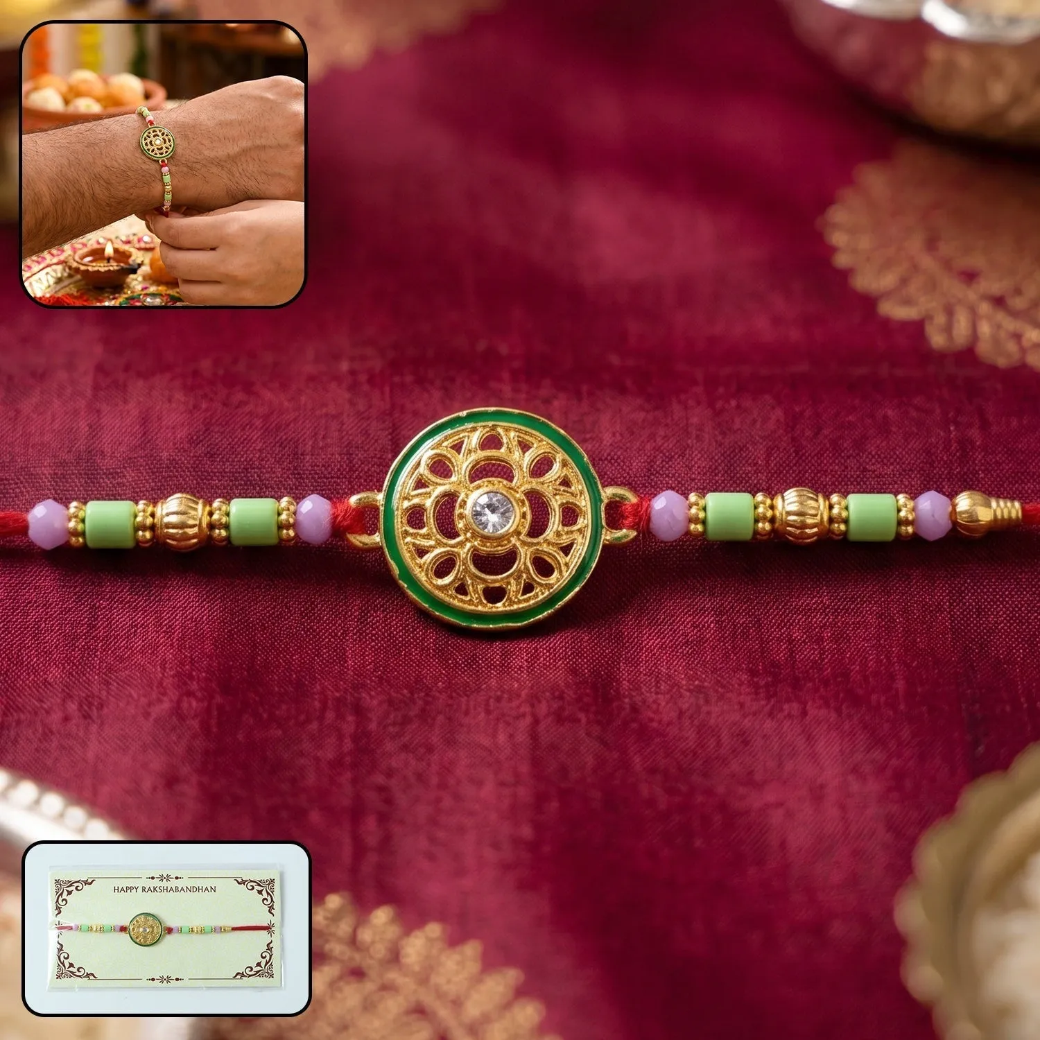 Rakhi Beautiful Designer Golden Floral Wheel for Raksha Bandhan (10pcs) - Detailed Feature View 2