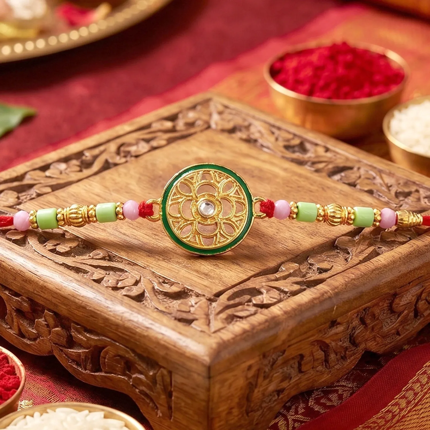 Rakhi Beautiful Designer Golden Floral Wheel for Raksha Bandhan (10pcs) - Detailed Feature View 4