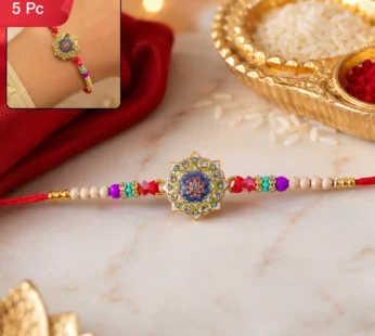 Rakhi for Brother Floral Mandala Enamel Gold Tone Design (5pcs)