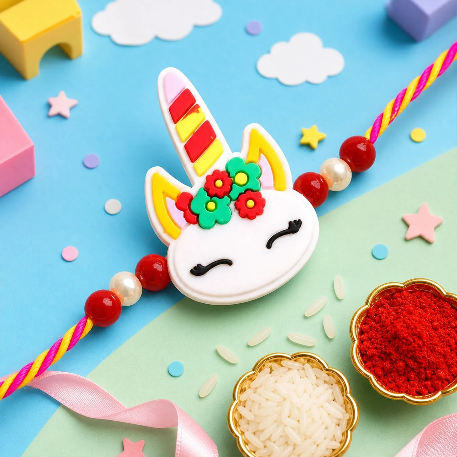 Raksha Bandhan Kids Rakhi Combo Pack Unicorn Fruit Food 4 Pc - Detailed Feature View 2
