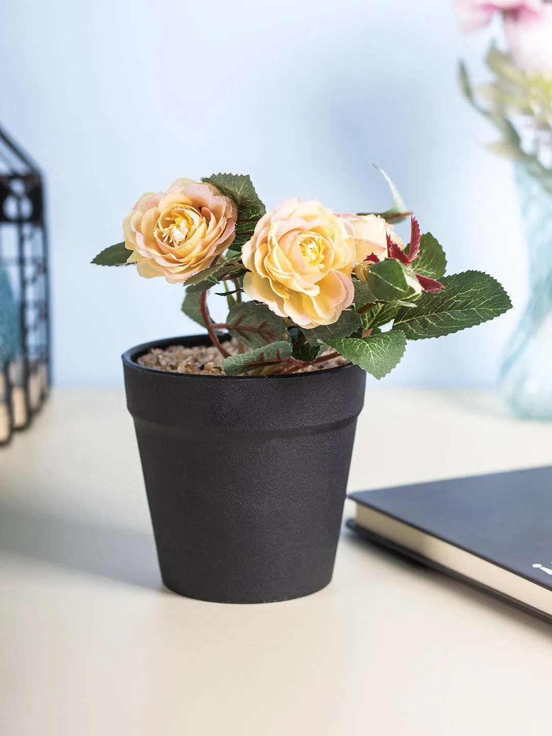Premium Realistic Artificial Bonsai Fake Rose Flower Plant Pot - Buy Online at Alikart