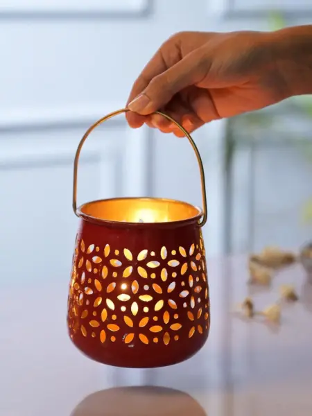 Red Hanging Tea Light Holder Set Of 2