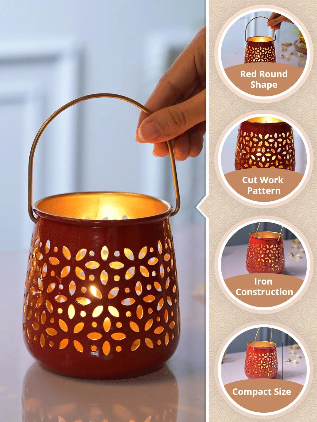 Red Hanging Tea Light Holder Set Of 2 - Detailed Feature View 1