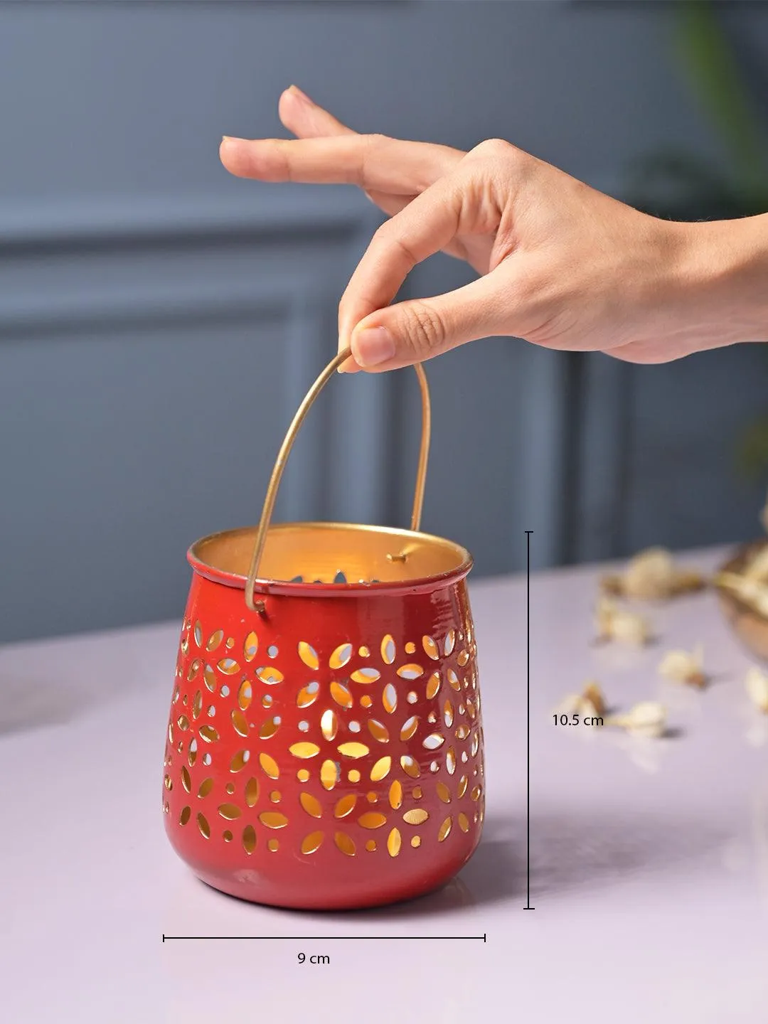 Red Hanging Tea Light Holder Set Of 2 - Detailed Feature View 3