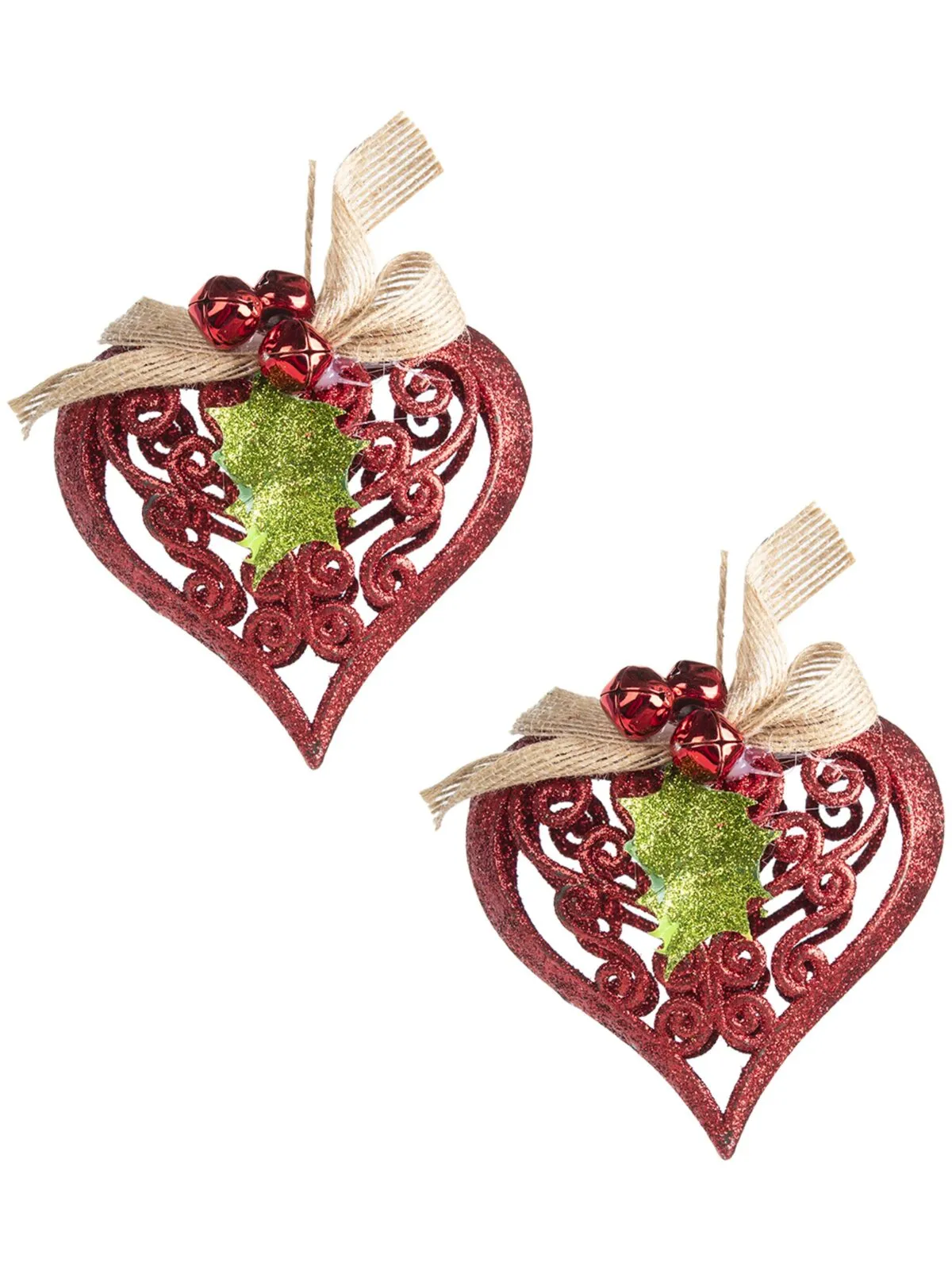 Red Heart - Christmas Hanging Ornaments- Heart Set Of 2 Pcs - Detailed Feature View 2