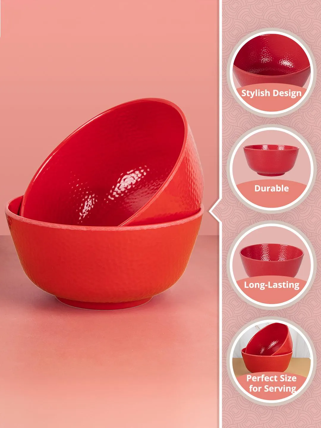 Red Melamine Serving Bowls Set of 2 (1300mL) - Detailed Feature View 1