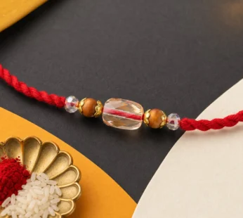 Red Thread Rakhi with Wooden and Sparkling Crystal Bead Pendant
