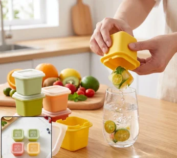 Square Ice Cube Mould Set with Lids Multicolor for Drinks and Cocktails (4 Pc)