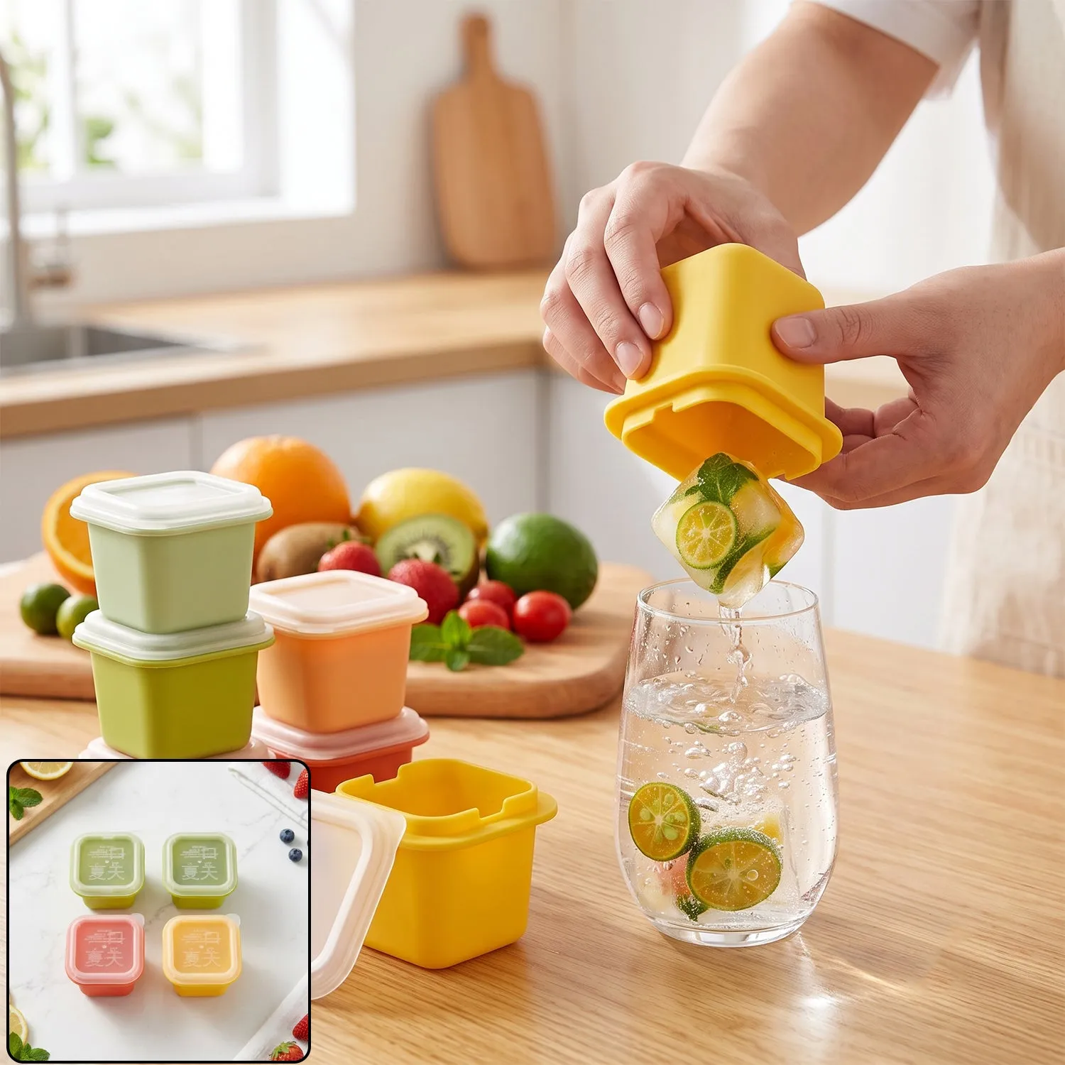Premium Square Ice Cube Mould Set with Lids Multicolor for Drinks and Cocktails (4 Pc) - Buy Online at Alikart