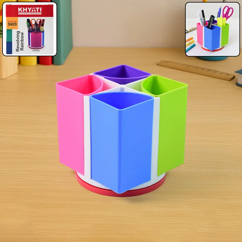 Premium Revolving Pen Stand – 4 Compartments Multi-Color Organizer - Buy Online at Alikart