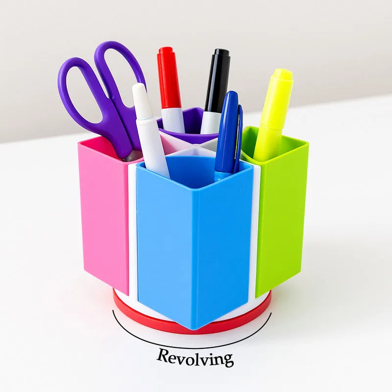 Revolving Pen Stand – 4 Compartments Multi-Color Organizer - Detailed Feature View 3