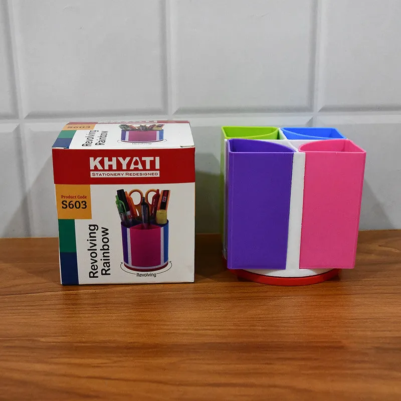 Revolving Pen Stand – 4 Compartments Multi-Color Organizer - Detailed Feature View 5