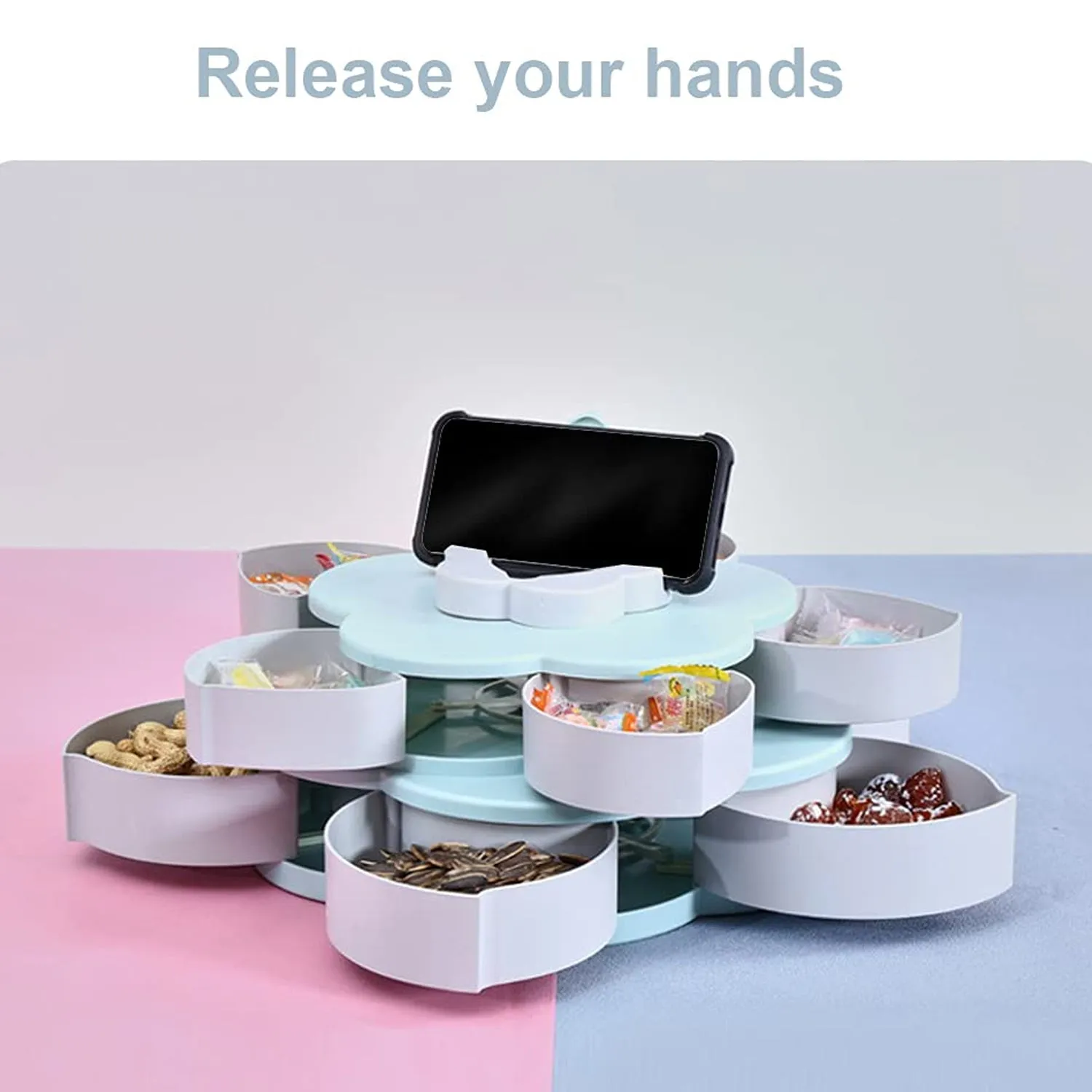 Rotating Candy Dish Flower Shape Multi Section Snack Box with Phone Holder (1 Set) - Detailed Feature View 6