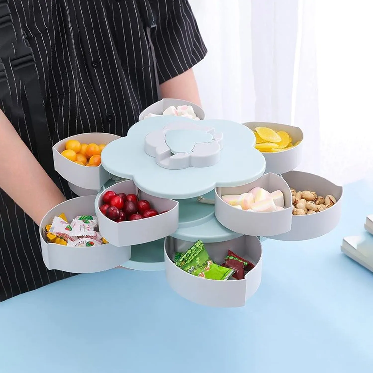 Rotating Candy Dish Flower Shape Multi Section Snack Box with Phone Holder (1 Set) - Detailed Feature View 7