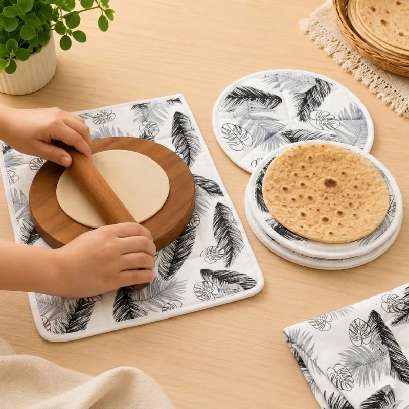 Premium Round Shape Roti Cover with Mat –Chapati Cover for Keeping Roti Warm & Fresh, Washable Roti Mat Set (2 Pc Roti Cover + 1 Pc Mat)(Random Print) - Buy Online at Alikart