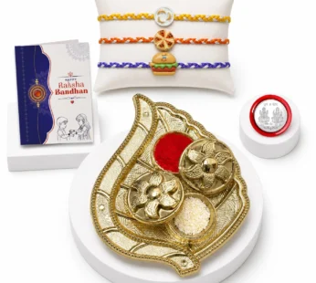 Rouund Rakhi for Brother with Pooja Thali, Roli Tikka & Greeting Card, Pack of 7