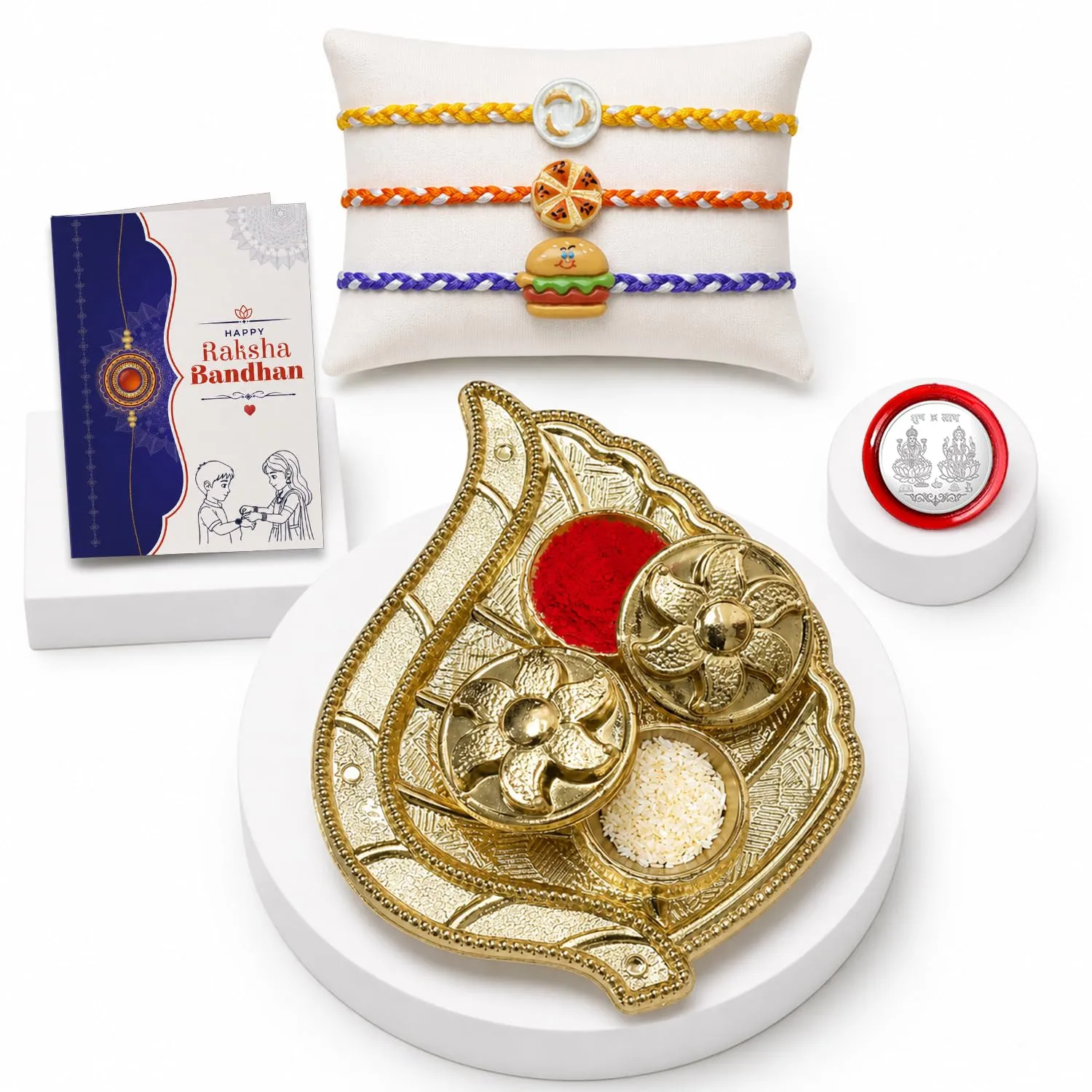 Premium Rouund Rakhi for Brother with Pooja Thali, Roli Tikka & Greeting Card, Pack of 7 - Buy Online at Alikart