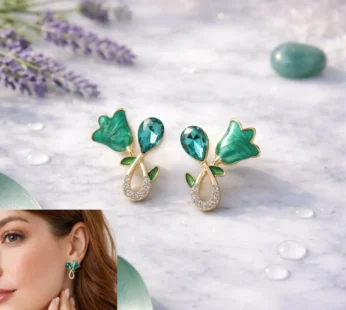 Green Floral Stud Earrings – Gold Plated Crystal Design