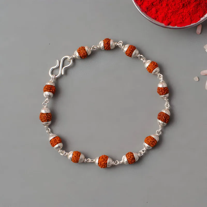 Premium Rudraksha Bead Bracelet – Silver Finish for Spiritual Daily Wear - Buy Online at Alikart