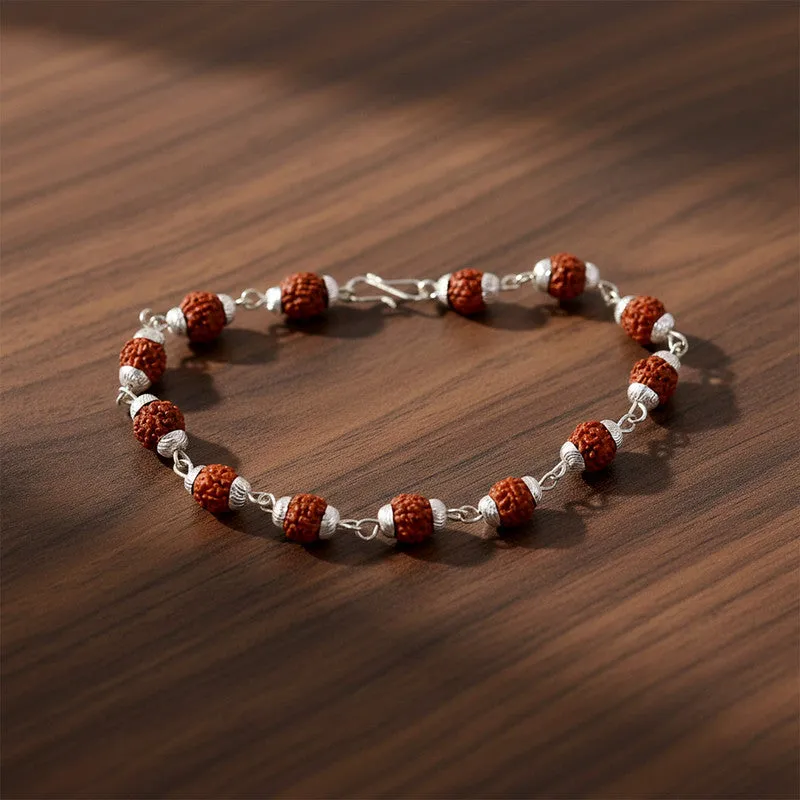 Rudraksha Bead Bracelet – Silver Finish for Spiritual Daily Wear - Detailed Feature View 3