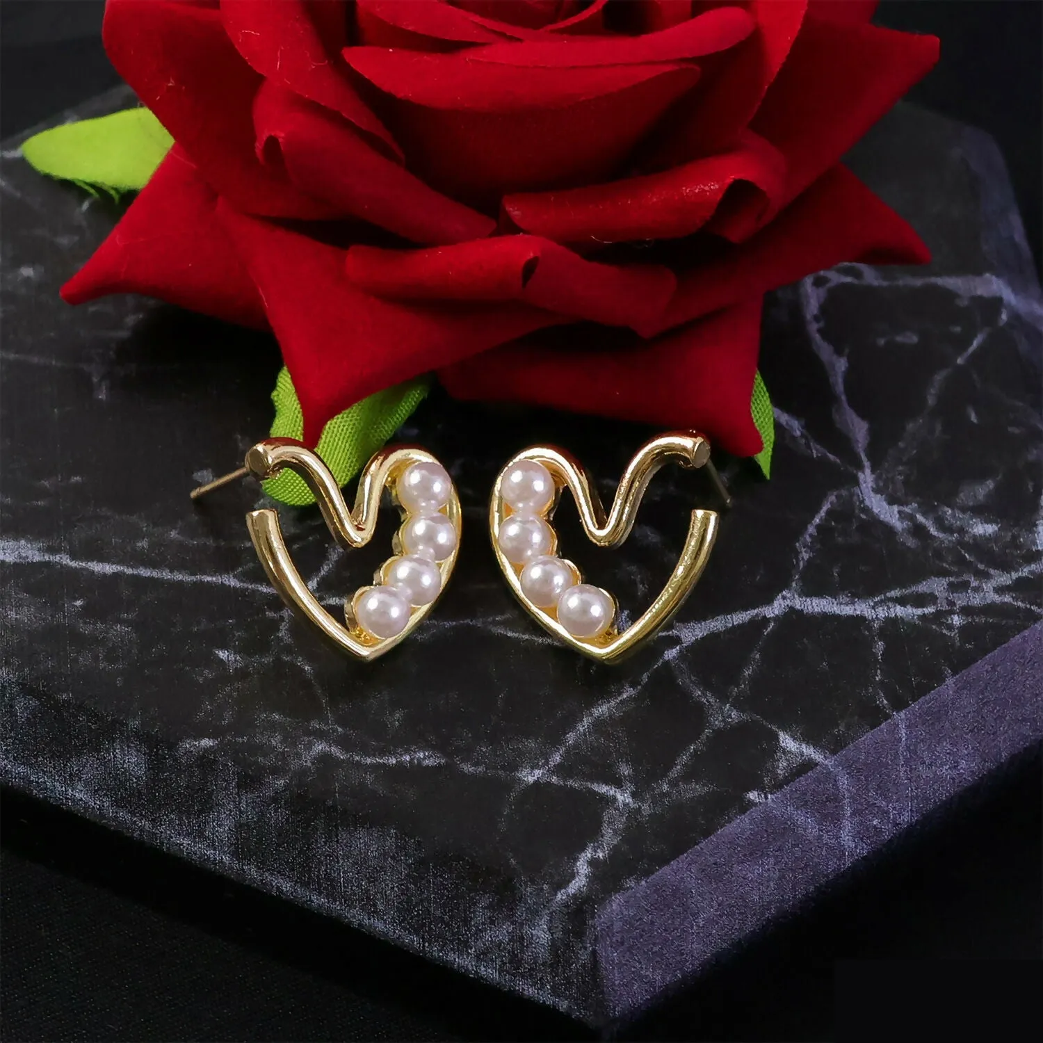 Gold Plated Swan Pearl Stud Earrings – Elegant Lightweight Jewelry - Detailed Feature View 3