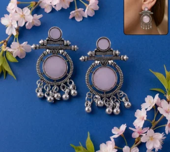 Oxidized Silver Pink Stone Earrings – Vintage Boho Style & Charm